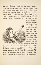 Alicia cae en el charco de lágrimas, ilustración de Las aventuras de Alicia bajo tierra, publicado en 1886